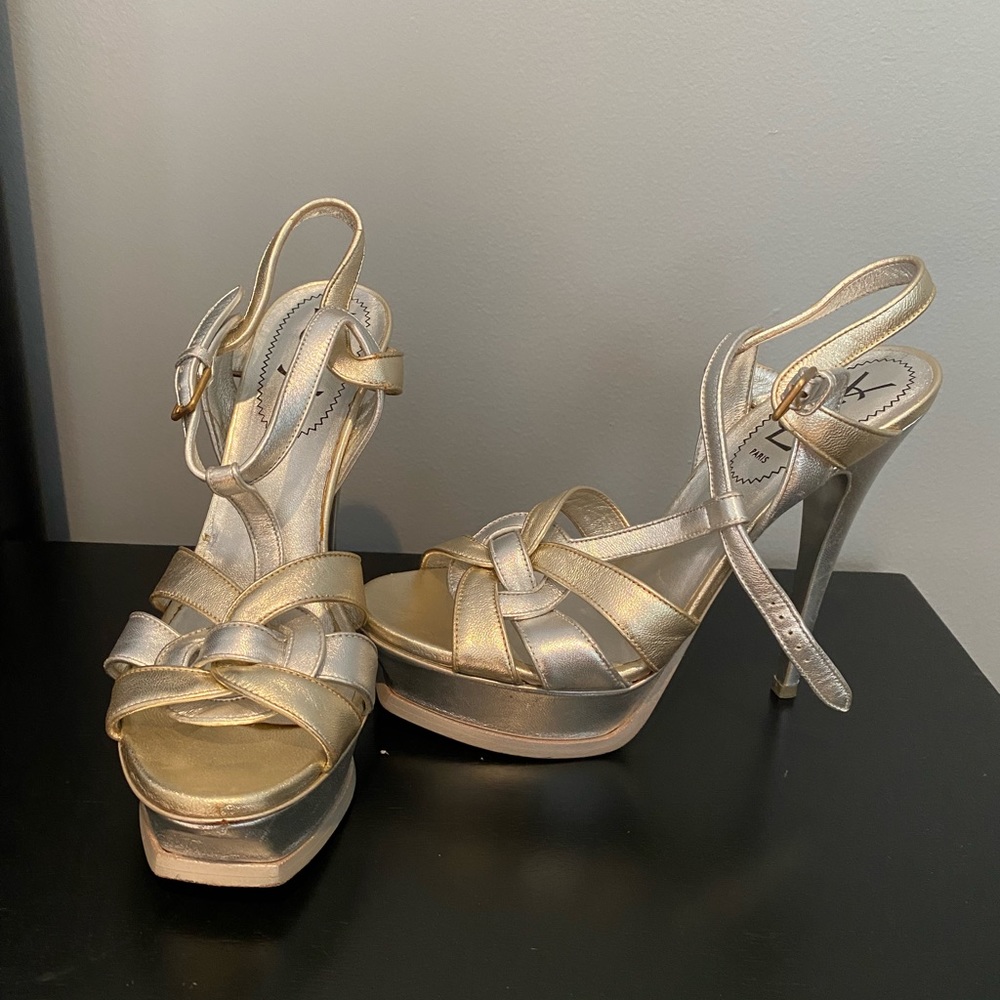 Silver/gold YSL Tribute Sandal